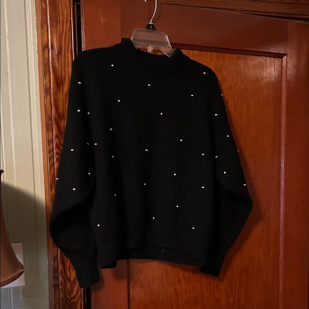 Black Sweater with Gold Bead Accents